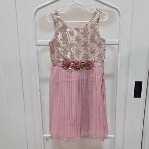 Rare Editions Pink and Gold Dress with Floral Accents
